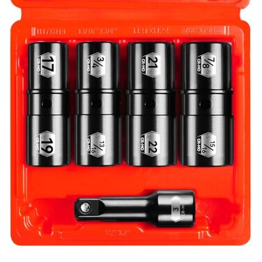 BLACKROBOT 5Piece 12 Drive Lug Nut Impact Socket Set Include 17mm19mm 21mm22mm 341316 781516 3 Extension Bar Flip Socket Design CrMo Steel with Electroplated Surface