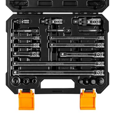 boen BOEN 21 Piece 14 38 12 Drive Tool Accessory Set Includes Socket Adapters Extension Bars Swivel Universal Joints Impact Bit Holders and 14 Hex Shank