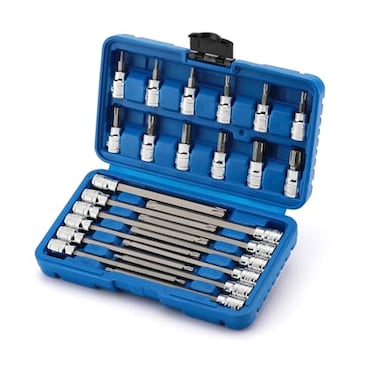 CASOMAN 38Drive Extra Long and Standard Torx Bit Socket Set 24 Piece Torx Star Bit Set T10 to T60 Length 150mm CRV S2 Steel