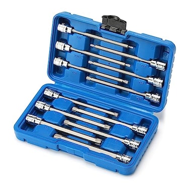 CASOMAN 38Drive Extra Long Torx Bit Socket Set 12 Piece Torx Star Bit Set T10 to T60 Length 150mm CRVS2 Steel