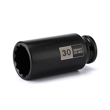 EMENTOL 12 Inch Drive Deep Spindle Axle Nut Impact Socket CRMO 12 Point Metric Deep 12PT Impact Socket 30mm
