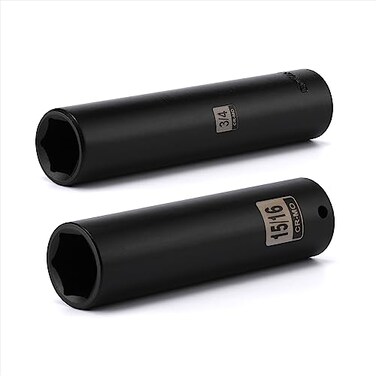 EMENTOL 2PCS 12 Inch Drive Extra Long Deep Impact Socket Set 34 Inch and 1516 Inch CRMO SAE 6 Point Extra Deep Socket 5 Length