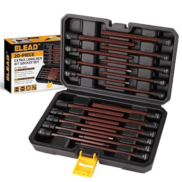 ELEAD ExtraLong Allen Hex Bit Socket Set 20Piece 38 Inch Drive 150mm S2 Steel Standard SAE Metric 18Inch 716Inch 312mm for Impact Drills and Ratchet Wrenches