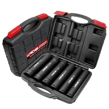 LLNDEI 12 Inch Drive Extended Length Impact Socket Set 6PCS Extra Deep Socket Set Include Sizes 34 78 1516 1116 118 114 for High Torque Use
