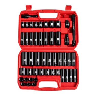 LLNDEI 38 Drive Impact Socket Set SAE and Metric 516 34 822mm 48pcs CRV Steel 6 Point Sockets Extension Bar 3in 6in 12F to 38M Reducer Universal Joint