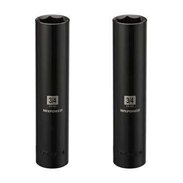 MIXPOWER 2 Pieces 12 Dr x 34inch Extra Long Deep 6 Point Impact Socket CrMo Alloy Steel Radius Corner Design Dual Size Markings 5 inch Length 2PCS Set