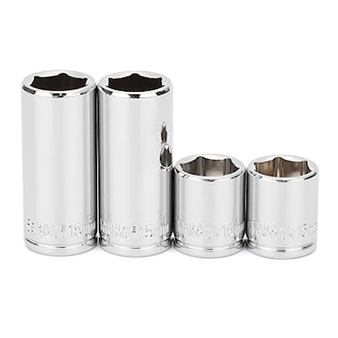 MIXPOWER 4PCS 14Drive 15mm DeepShallow Socket 6 Point CrV Steel 15mm