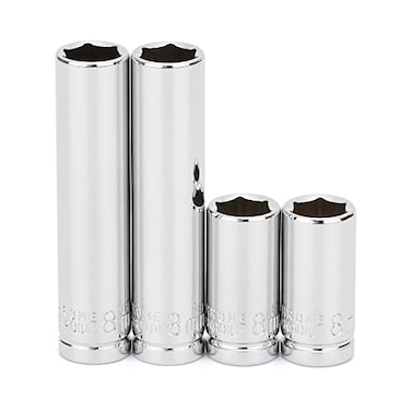 MIXPOWER 4PCS 14Drive 8mm DeepShallow Socket 6 Point CrV Steel 8mm