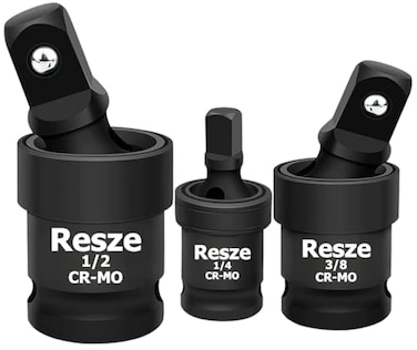Resze 3PCS Universal Joint Swivel Socket Adapter Set 14 38 12 360 Rotating ChromePlated Steel Universal Fit AntiSlip Design HeavyDuty Automotive DIY Mechanics Tool Kit