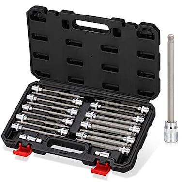 RIMKOLO 38 Inch Drive Long Ball End Hex Bit Socket Set20Piece SAE Metric Allen Socket Set 3mm to 10mm 1838 Inch S2 Steel Bits