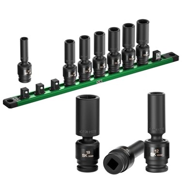 SK 38 Drive Universal Impact Socket Set Deep Swivel Impact sockets Metric 10Piece 1019 mm Premium CRMO Steel SureGrip 6 Point Design With Storage Rail