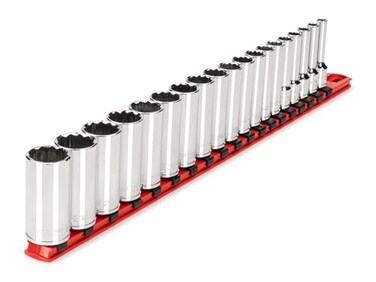 TEKTON 38 Inch Drive Deep 12Point Socket Set with Rail 19Piece 624 mm SHD91116