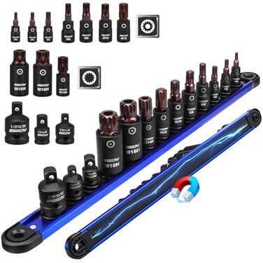SEDY TripleSquare Spline Bit Socket Set 13Piece Socket Set with Magnetic Socket Rail Organizer 143812inch Drive M4M18 12 Point Bit Socket Set for Garages Workshops