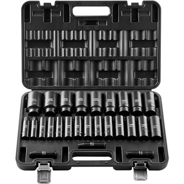 VEVOR Impact Socket Set 26pcs x 12inch Metric 10mm36mm Impact Sockets 6Point Deep Socket Rugged Construction Hightorque CrV 12 Inches Drive Socket Set Impact with a Storage Cage
