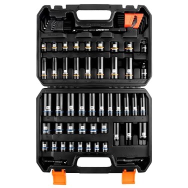 LLNDEI 38 inch Drive 12 Point Socket Set 71 PieceSAE51634in and Metric822mmDeep ShallowCRVWith Drill Socket Adapter Extension Bar 38 inHex Key Set 12Pt Can Also Be Used on 6pt