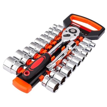 Egofine 20pcs 12 Inch Ratchet Socket Wrench Set Drive Socket Set with 18 Sockets 822mm24mm27mm30mm sockets and 2 Way Quick Released Ratchet Handle and Extension Bar