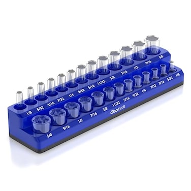 Olsa Tools Magnetic Socket Organizer 14Inch Drive SAE Socket Holder with Strong Magnets Professional Tool Holder and Organizer Stores up to 26 Sockets Blue Part 1298