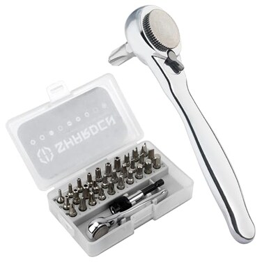 Sharden SHARDEN 32 in 1 Ratchet Screwdriver Bit Set with Right Angle Offset 14 High Torque Driver Handle Socket Adapter Extension Bit Holder S2 Multi Bits for Ratchet Wrench Screwdriver