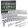 SK 38 Drive Socket Set with 90Tooth Ratchet 56Piece SAE Metric SuperKrome Finish Premium CRV Construction with EVA Foam Tool Organizer