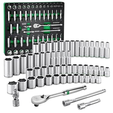 SK 38 Drive Socket Set with 90Tooth Ratchet 56Piece SAE Metric SuperKrome Finish Premium CRV Construction with EVA Foam Tool Organizer