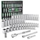 SK 38 Drive Socket Set with 90Tooth Ratchet 56Piece SAE Metric SuperKrome Finish Premium CRV Construction with EVA Foam Tool Organizer