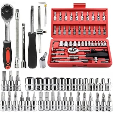 YWHWLX 46 Pieces 14 in Drive Ratchet Socket Wrench Set with QuickRelease RatchetIncludes Metric Bit Sockets and Extension Bar for Car Repair and Home Maintenance