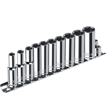 pgroup 14 Drive SAE Socket Set 11PCS Deep Hex Socket Set 316916 Cover Most Commonly Sizes Chrome Vanadium Steel with 38F to 14M Socket Adapter