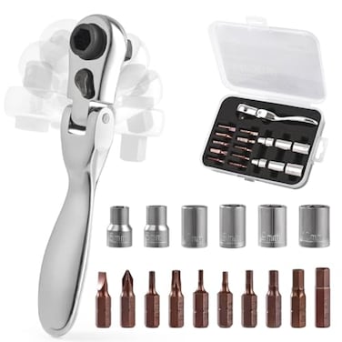COTOUXKER Mini ratchet screwdriver Set Right Angle Screwdriver set with 14 Mini Flex Ratchet Wrench and Bits Sockets for Tight SpacesRatchet wrench with bits and socket