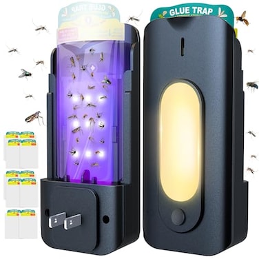BUGAWAY Fruit Fly Trap for Indoors with 10 Refills 2 in 1 Fly Trap Indoor with Night Light for Home Gnat Traps for House Indoor Plugin Insect Trap for Gnats Flies Moths and Other BugsBlack