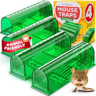 GEROSSI Humane Catch and Release Mouse Traps Pack of 4 Perfect for House Indoor Outdoor Easy Set Durable Mice Traps Safe for Children Pets Humans Instantly Remove Unwanted Rodents from Your Home