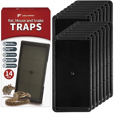 LULUCATCH Mouse Glue Traps 14 Pack Larger Heavier Plastic Sticky Glue Traps with ExtraStrong Adhesive for Mice Rats Sticky Mouse Trap for Indoor Use Easy to Set