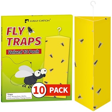 LULUCATCH Sticky Fly Traps 10 Pack Fly Traps Indoor with Hanging Hook Odorless Yellow Sticky Gnat Traps for Mosquitoes NonToxic Bug Catchers for Fleas Drain Flies Moths Insects