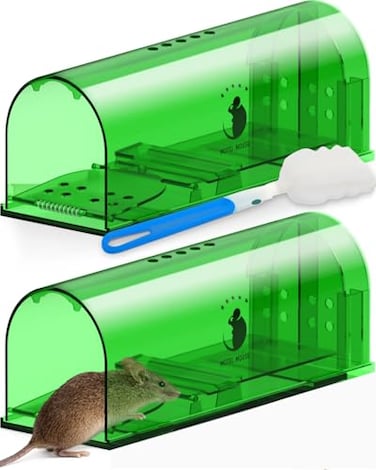 Motel Mouse Humane No Kill Live Catch and Release Mouse Traps Reusable with Cleaning Brush 2 Pack