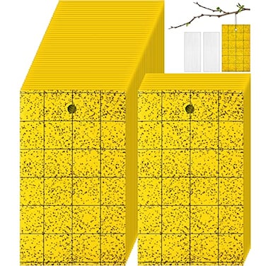 Qualirey 300 Sticky Trap for Gnats 3 x 5 Dual Side Sticky Fruit Fly Trap with Tie Plant for Flying Insect Fungus Bugs Flying Catcher for Indoor Yellow