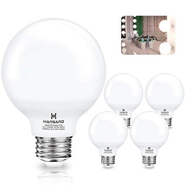 hansang G25 LED Bathroom Light Bulbs 5W 40W Equivalent E26 Base 4000K Natural Daylight Vanity Mirror Light Globe Bulbs Uniform Lighting High CRI Makeup Mirror Light Bulbs NotDimmable 4 Pack