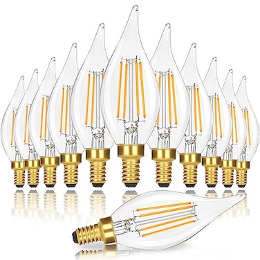 GoBright Dimmable E12 Candelabra LED Light Bulbs 40W Equivalent 2700K Soft Warm White Chandelier Light Bulbs 4W 460 LM Flame Tip Candle Light Bulbs 12Pack