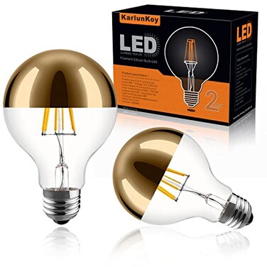 KarlunKoy Half Chrome Light Bulb6W 60W Equivalent Dimmable LED Edison BulbsG80G25 Globe Shape DecorativeHalf Gold Reflected Light2700K Soft White E26 Base Pack of 2