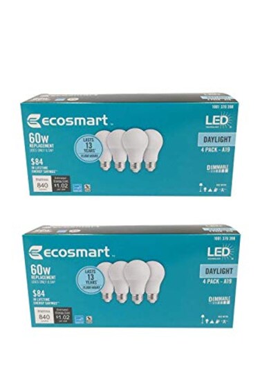EcoSmart 60W Equivalent Daylight A19 Energy Star Dimmable LED Light Bulb 8 Pack