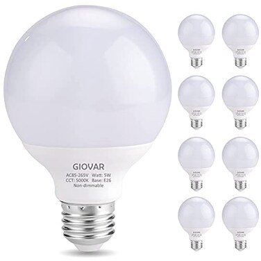 GIOVAR 8Pack G25 LED Globe Light Bulbs Daylight 5000K 120V 40W Equivalent LED Vanity Light Bulbs for Bathroom Mirror E26 Base NonDimmable