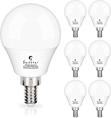 Sailstar Candelabra LED Light Bulbs 60Watt Equivalent Daylight White 5000K E12 Candelabra Base 6 Watt A15 LED Bulbs for Ceiling Fan Vanity Mirror Light 6Pack
