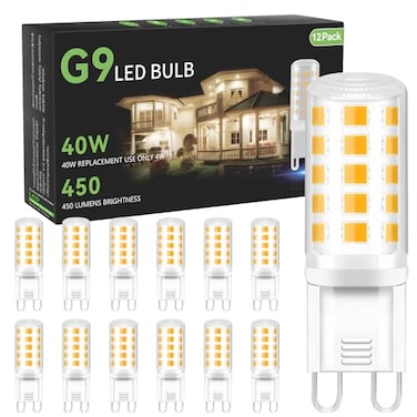 TJOY 12 Pack G9 LED Bulb 4W Equivalent 40 Watt Replacement G9 Halogen Light Bulb 3000K Soft Warm White T4 Bipin Base Small G 9 Socket for Chandelier 120V 450 Lumen Nondimmable