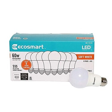 EcoSmart 97 Watt 60W Equivalent Soft White A19 NonDimmable LED Light Bulb 1 Box 8 Bulbs Total