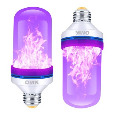 OMK Purple LED Flame Light Bulbs Flickering Gravity Sensing E26 Base Holiday Valentine Decoration 2Pack