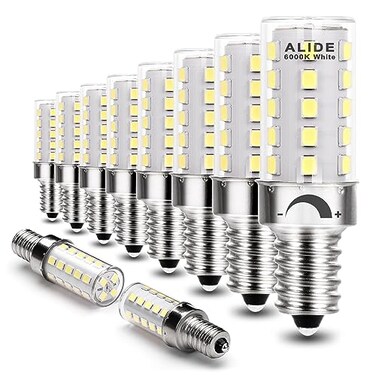 ALIDE Dimmable E12 Led Bulbs 6000k Daylight White 5WReplace 40 Watt E12 Halogen EquivalentT6 Base 120V E12 C7 LED Candelabra Bulbs Bright White for Ceiling Fan Chandelier Lighting450lm10Pack