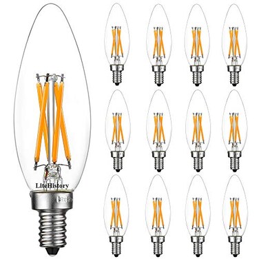 LiteHistory E12 led Bulb Dimmable 6W Equal 60 Watt LED Light Bulbs 2700K AC120V Edison Bulb B10 B11 Candelabra Bulbs for Chandelier and Ceiling Fan Light Bulbs 600LM e12 Bulb 12Pack
