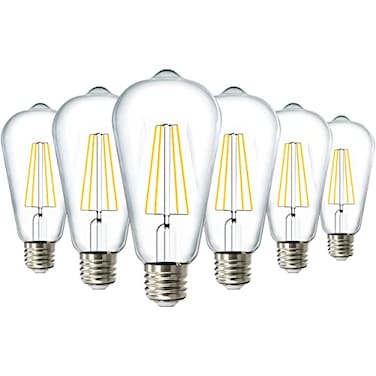 Sunco Lighting 6 Pack Dusk to Dawn LED Outdoor Lights Bulb ST64 Edison Style Automatic Light Sensing Bulbs 800 LM 7W 60W Equivalent 3000K Warm White E26 Base UL