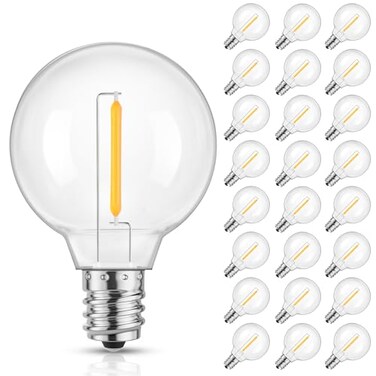 Mlambert G40 LED Replacement Light Bulbs for String Lights Dimmable E12 Base Shatterproof Bulbs 1W Equal to 5W Warm White 2700K 25Pack Not Solar