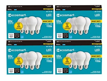 Ecosmart LED 60Watt Equivalent A19 Dimmable Energy Star LED Light Bulb Bright White 3000K16Pack