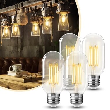 DORESshop 4 Pack LED Edison Bulbs 4W Edison Light Bulbs Antique LED Filament Bulbs 40W Equivalent E26 Base T45 LED Bulb with Clear Glass Warm White 2700K Non Dimmable Great for Home Bedroom Office