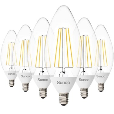 Sunco Lighting 6 Pack Dusk to Dawn LED Outdoor Light Bulb B11 Edison Filament Candelabra Bulbs for Porch Lighting 500 LM 5W 40W Equivalent 3000K Warm White E12 Base Photocell Sensor UL